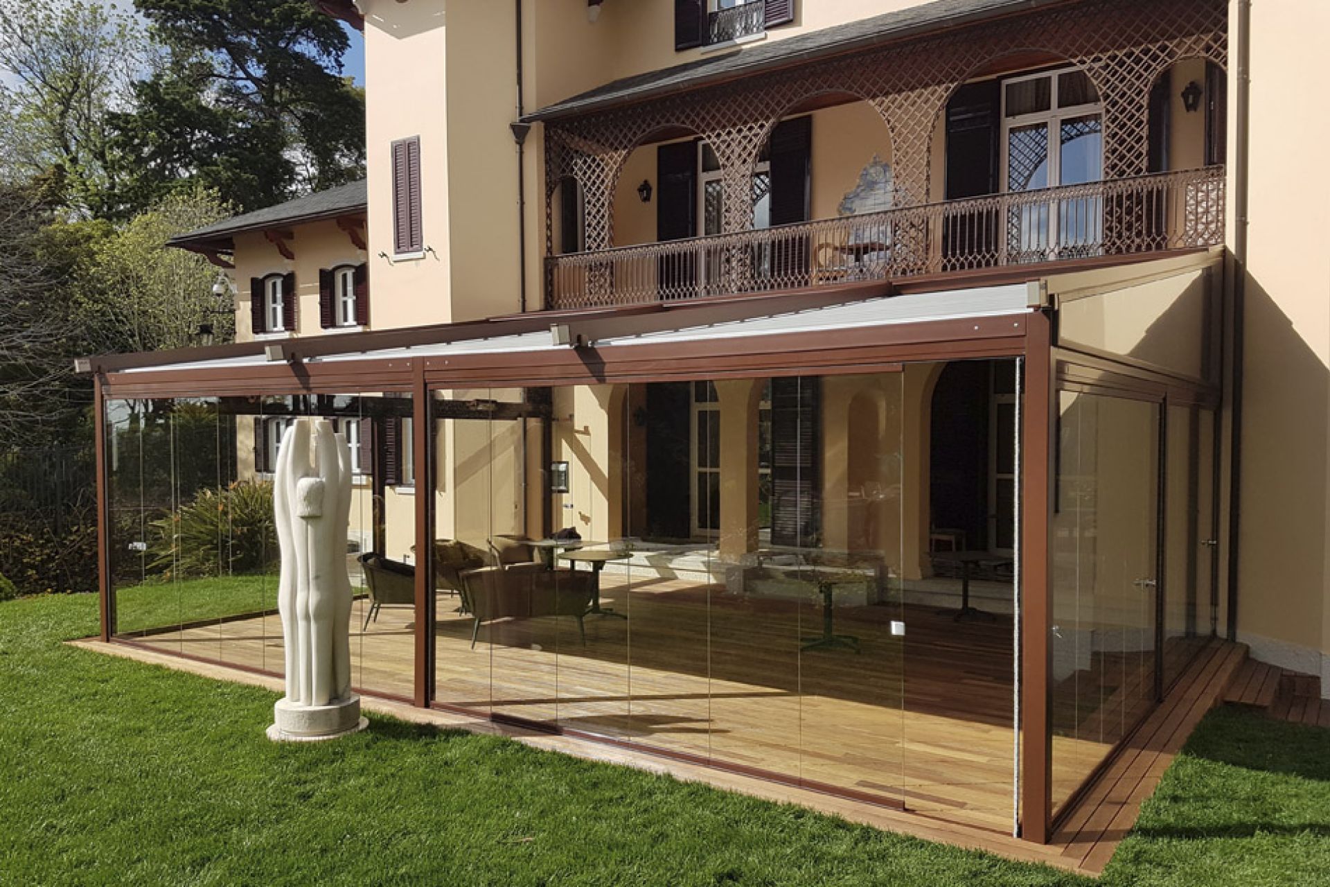 Asgard pergola with retractable glass enclosure